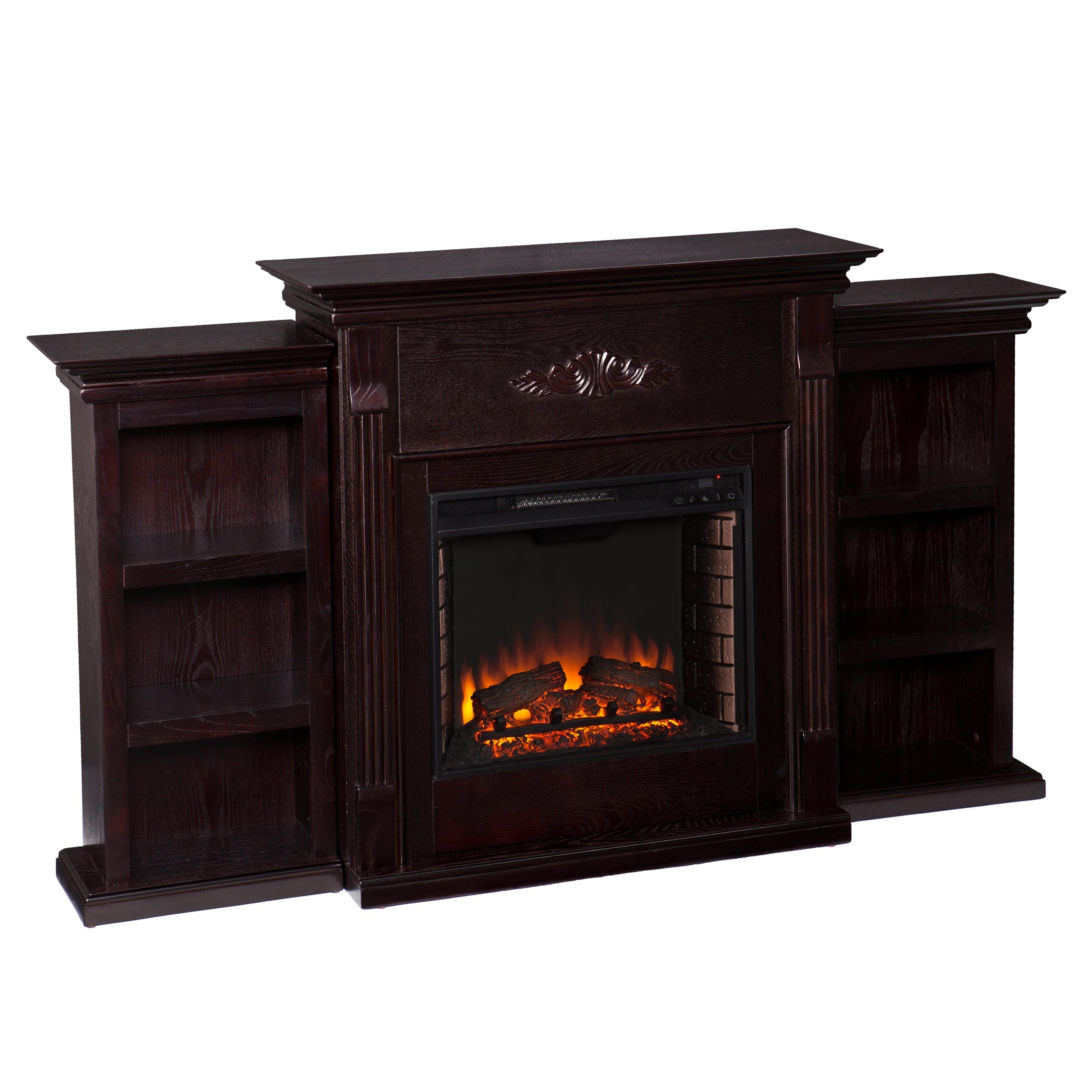 SEI Teiol Soft Traditional, Electric Fireplace with Bookcases in Classic Espresso Finish