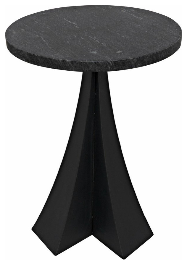 Noir Hortensia Round Industrial Side Table  Black Metal  ampMarble  18 quotDia.   Industrial   Side Tables And End Tables   by HedgeApple  Houzz