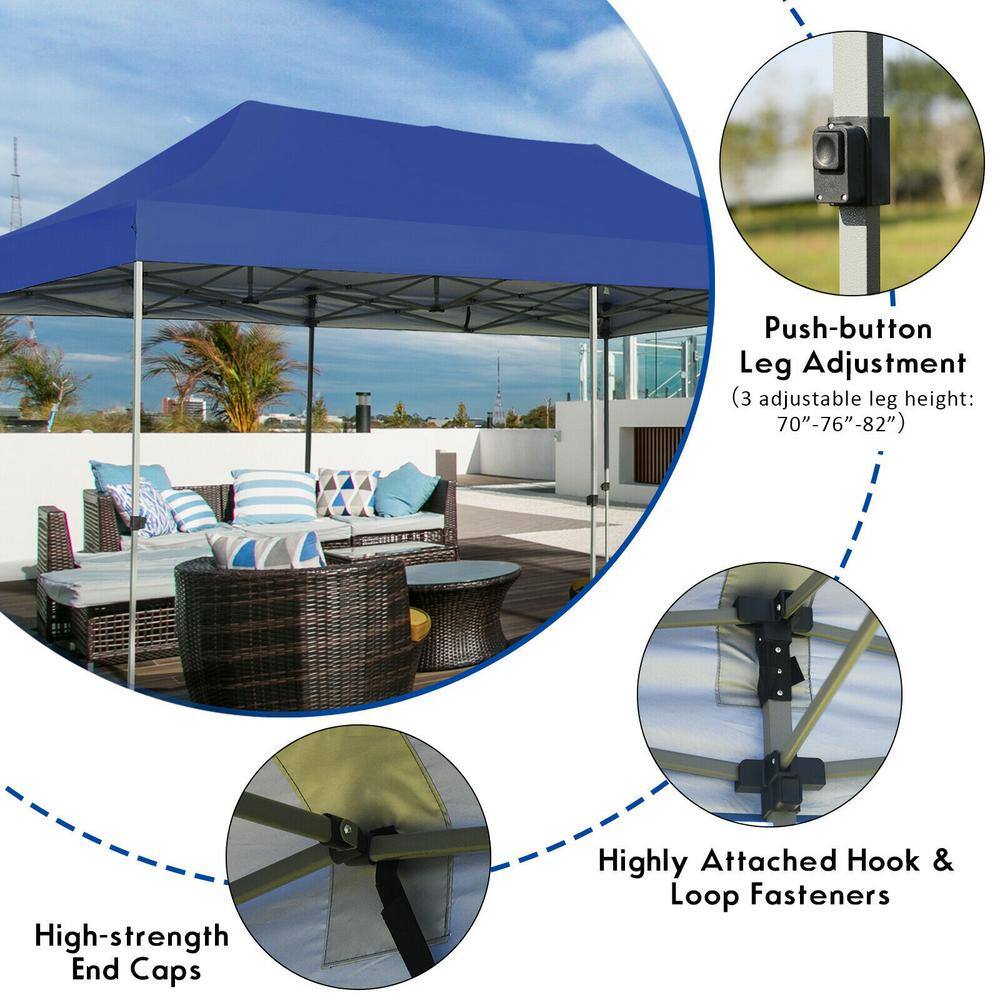 10 ft. x 20 ft. Blue Adjustable Folding Heavy-Duty Sun Canopy with Carrying Bag HY-OP70659BL