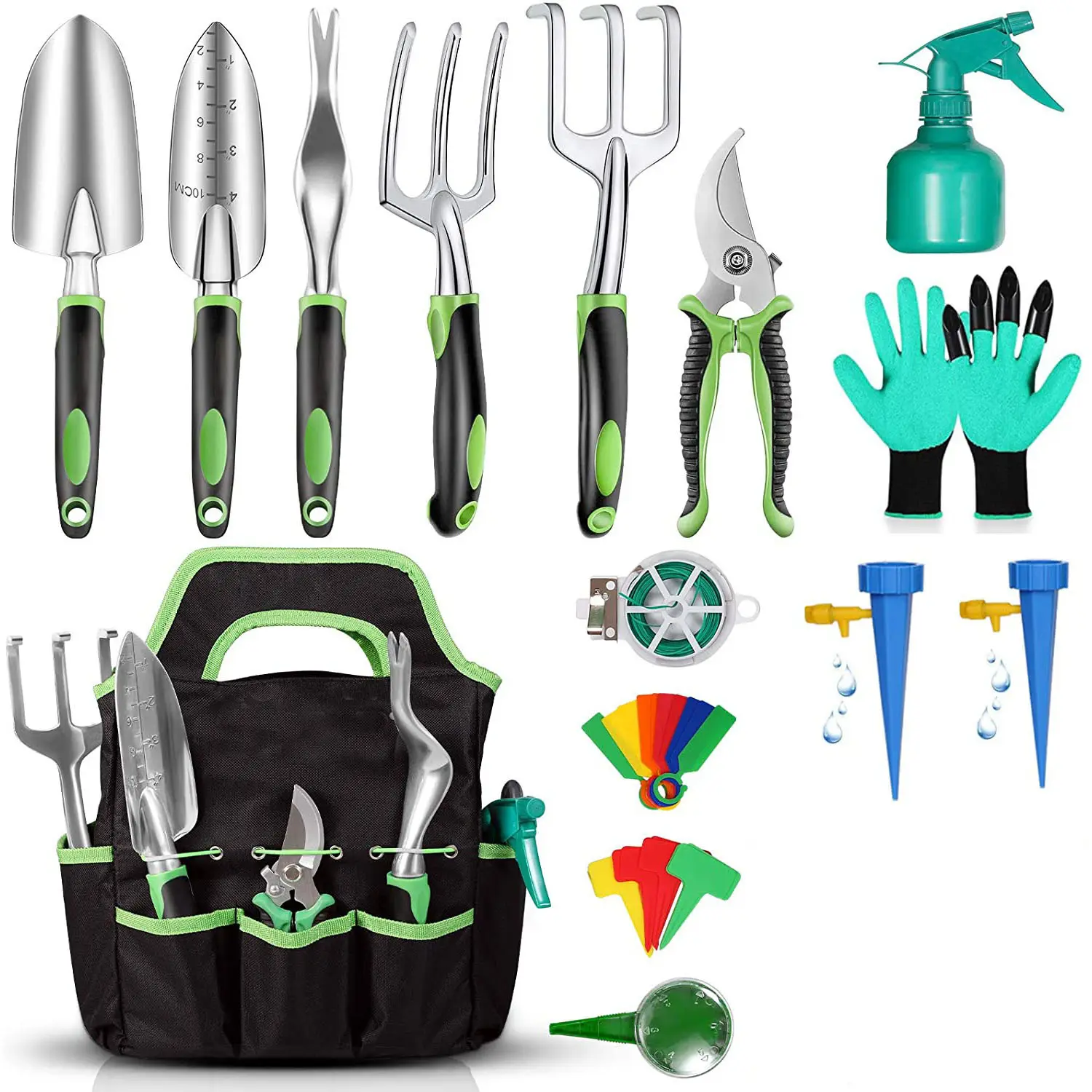 OEM Garden Tool Set 33 Pcs Aluminum Hand Tools Kit Garden Canvas Apron with Storage Pocket Outdoor Heavy Duty Gardening Work Set