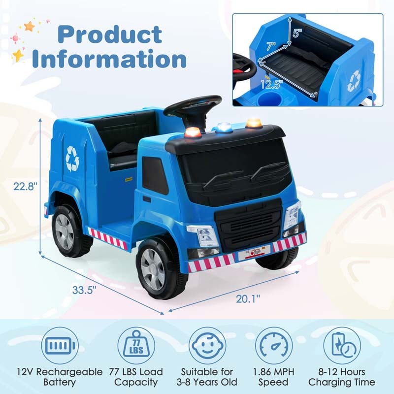 12V Kids Ride On Recycling Trash Truck Battery Powered RC Riding Toy Car with Recycling Accessories