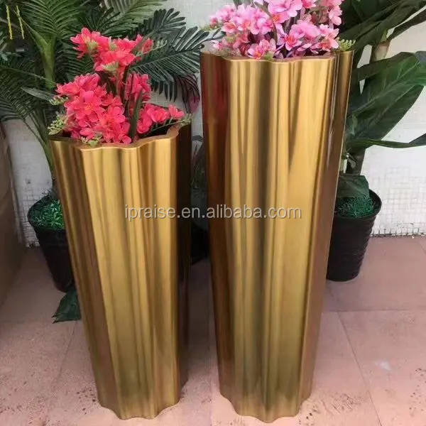 Garden Supplies Luxury tall metal floor vase large outdoor round planters / flower pots for plants