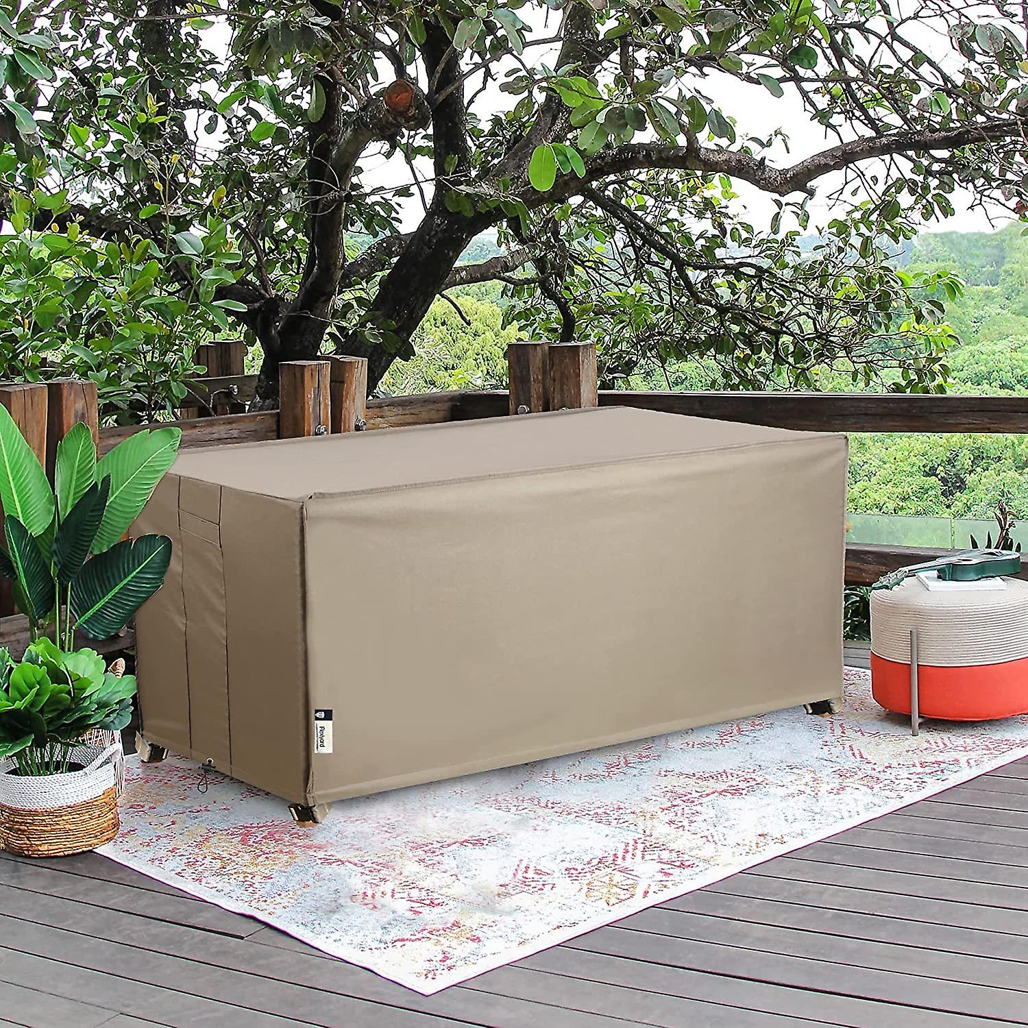 Patio Deck Box Cover， 63x30 Inch Fire Pit Box Cover With Straps And Handles， Waterproof Heavy Duty Outdoor Furniture Winter Cover For Keter， Suncast，