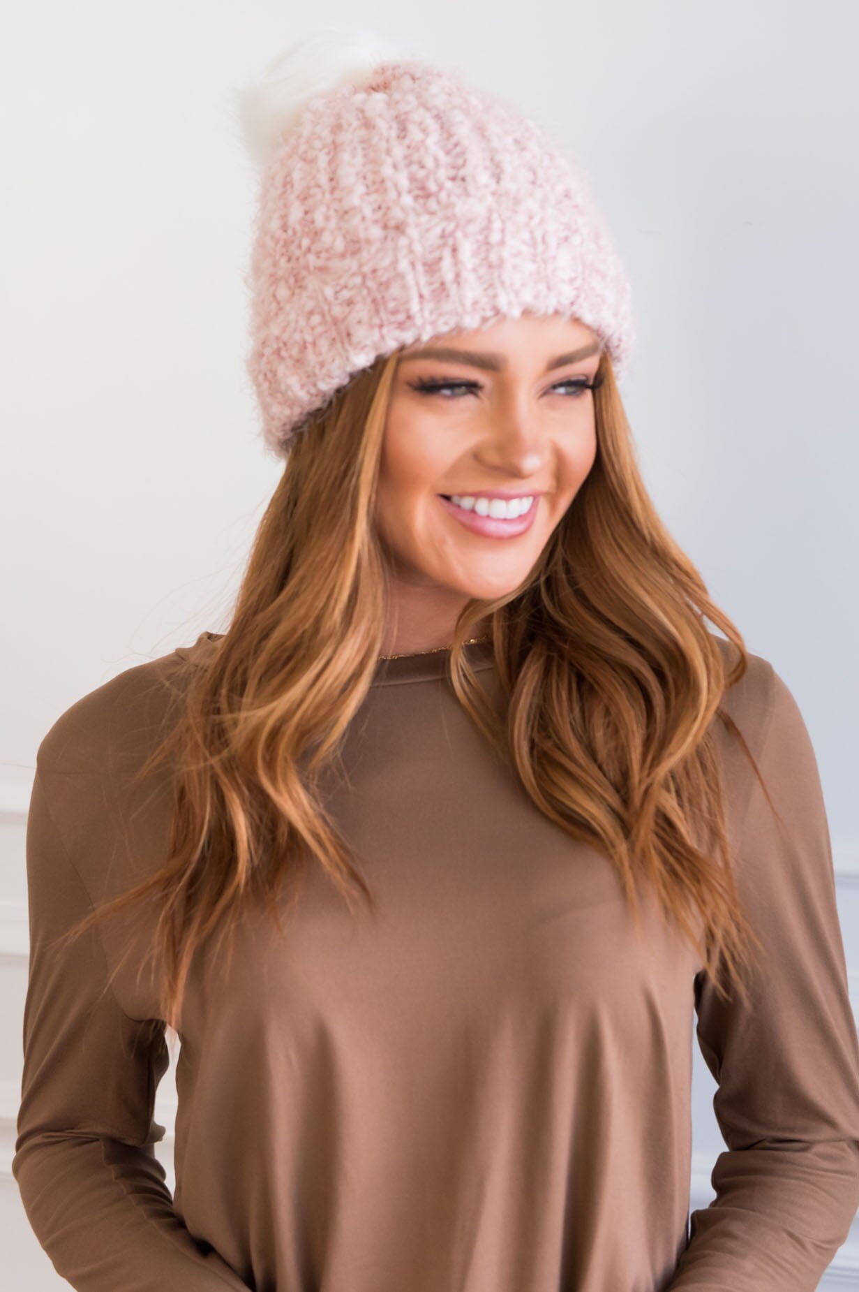 Snow Fall Fold Over Pom Pom Beanie