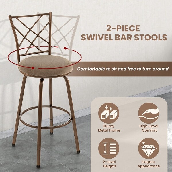 Costway Set of 2 24/30 Inch Adjustable Swivel Barstools Metal Dining - Set of 2