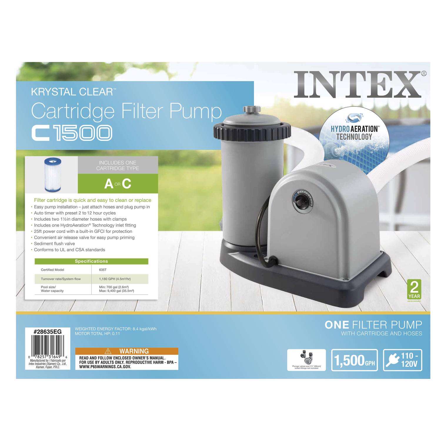 Intex Krystal Clear Above Ground Filter Pump 1500 gal 14.1 in. H X 18.1 in. W X 12.5 in. L