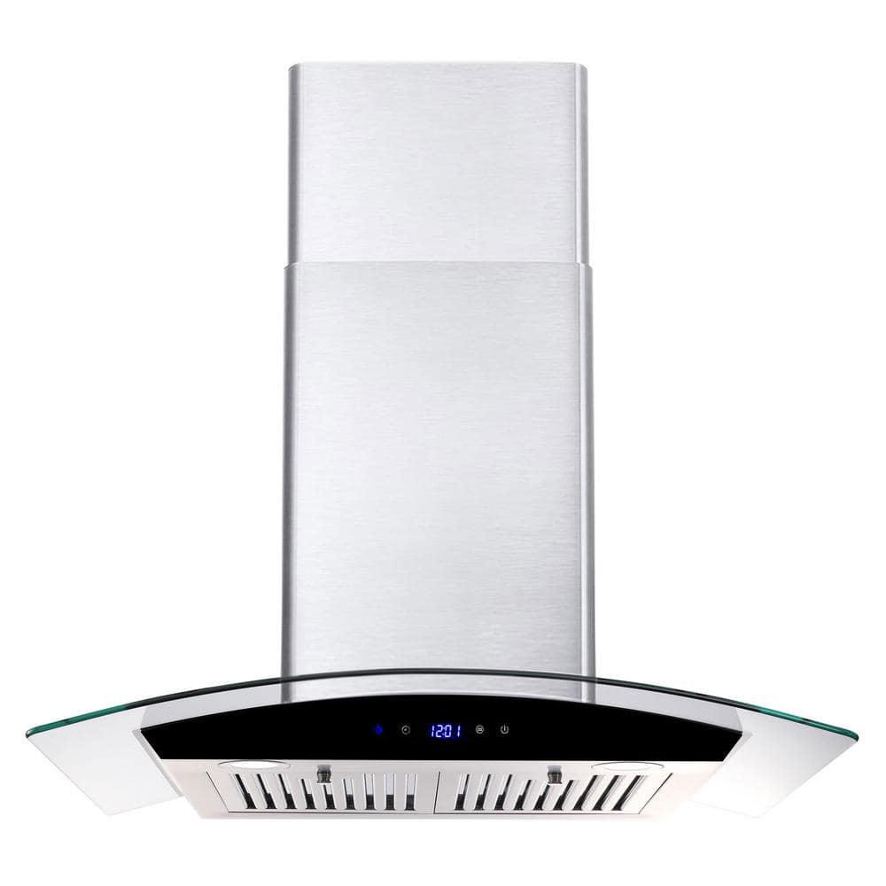 Edendirect 30 in Silver Wall Mounted Ducted Range Hood 700CFM Tempered Glass Touch Panel Control Vented LEDs with light