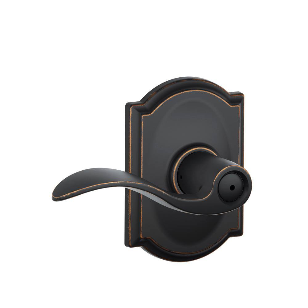 Schlage Accent Aged Bronze Privacy BedBath Door Handle with Camelot Trim F40 ACC 716 CAM