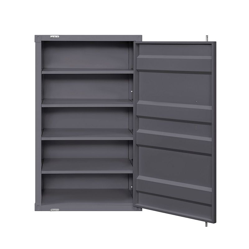 Industrial Style Metal Chest with Recessed Door Front， Gray