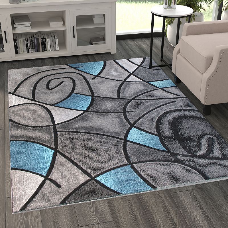 Masada Rugs Masada Rugs Trendz Collection 5'x7' Modern Contemporary Area Rug in Blue， Gray and Black