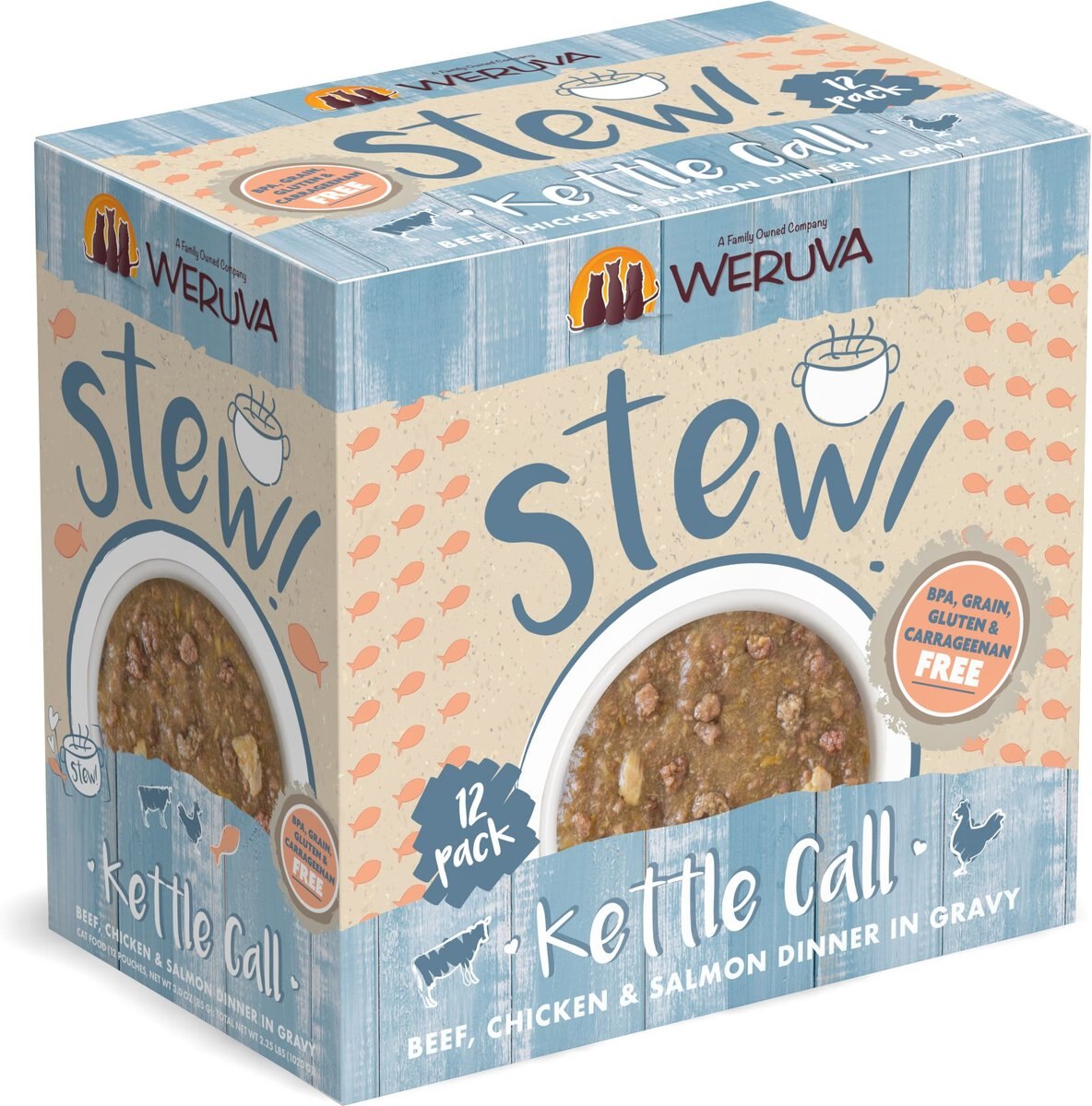 Weruva Classic Cat Kettle Call Beef， Chicken and Salmon in Gravy Stew Cat Food Pouches