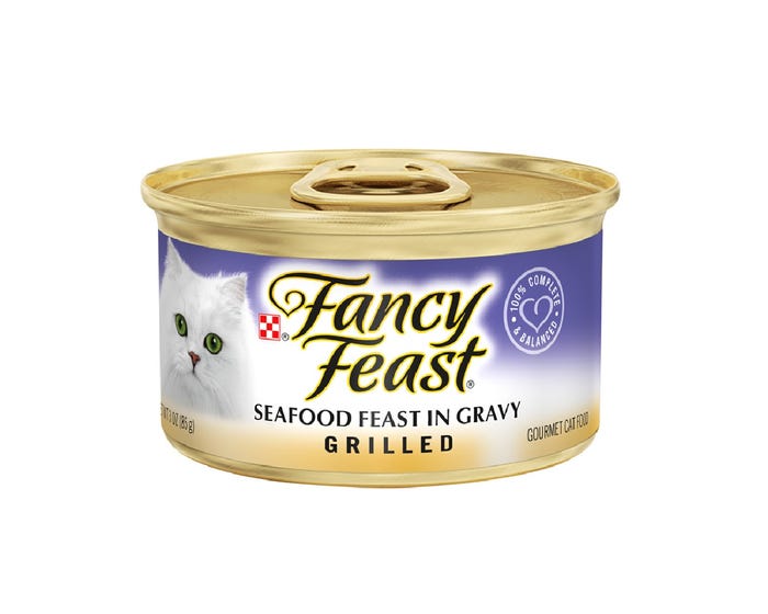 Purina Fancy Feast Grilled Seafood Feast in Gravy Adult Wet Cat Food， 3 oz. Can