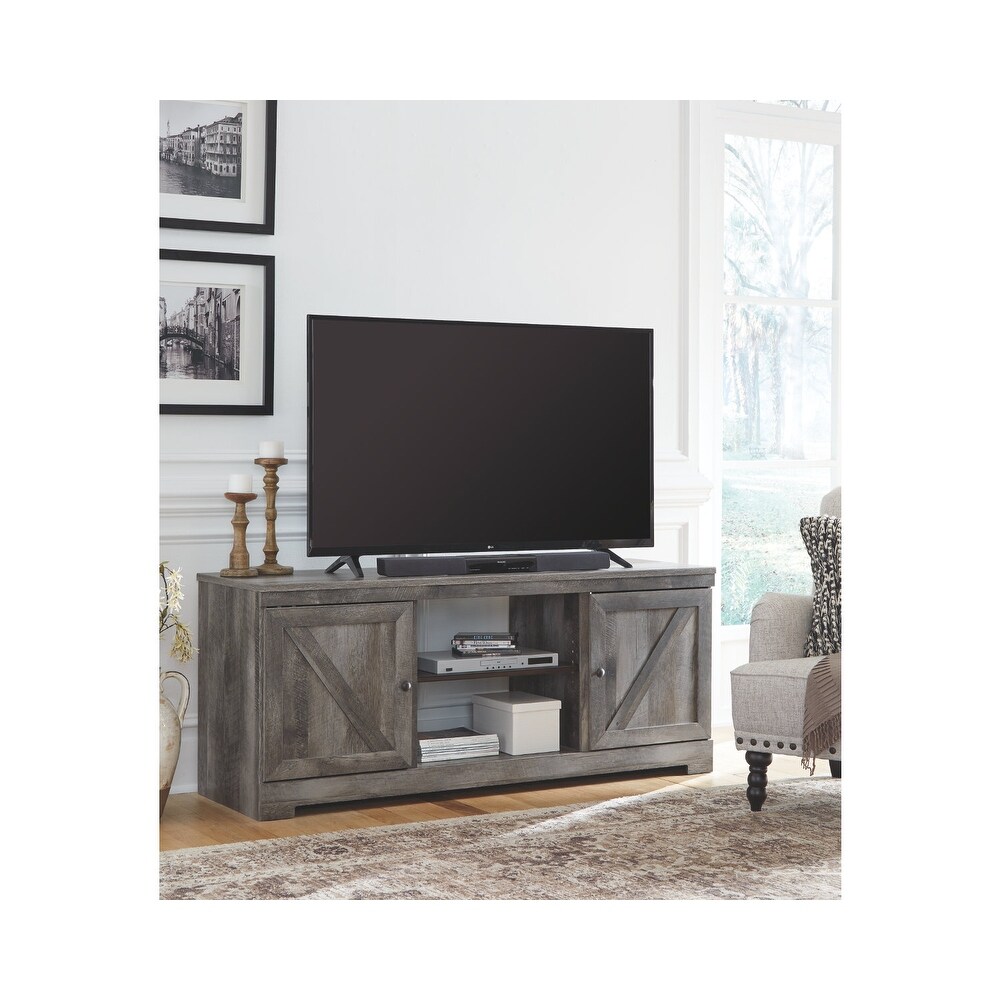 Wynnlow Casual Large TV Stand with Fireplace Option Gray