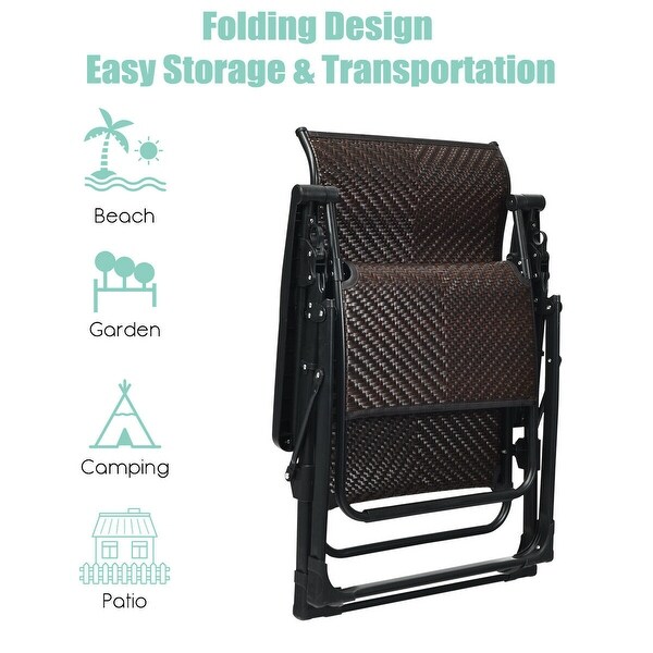 Gymax Patio Rattan Zero Gravity Lounge Chair Folding Recliner