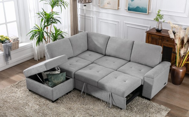 L shape Sleeper Sectional Sofa Sofa Bed With Storage Ottoman amp Usb Charge modernluxe