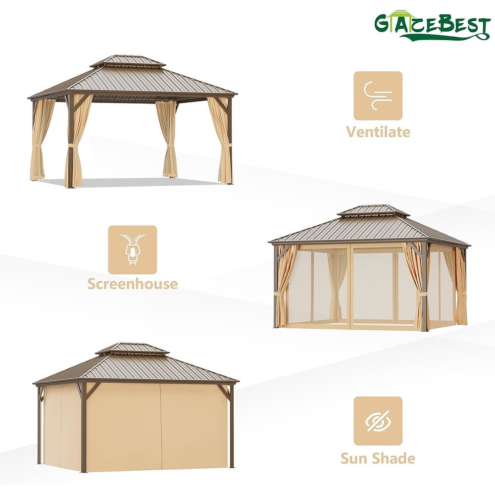 GAZEBEST Big Size Hardtop Gazebo Outdoor Aluminum Patio Gazebo Double Roof Galvanized Steel Gazebo Canopy