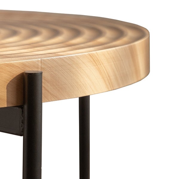 Modern Thread Design Round Coffee Table or End Table， MDF Table Top with Cross Legs Metal Base