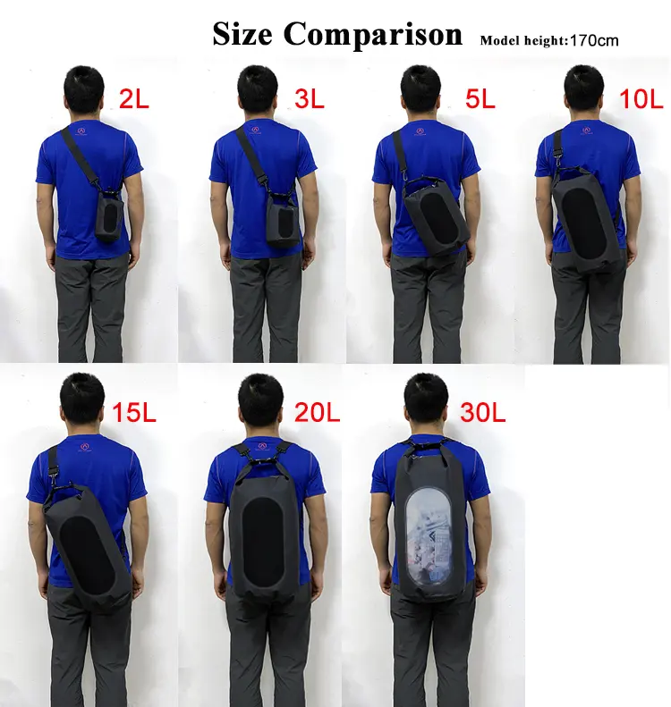 Window Desgin 2L 10L 15L 20L 30L Custom Logo 500D PVC Sack Camping Hiking Boating Backpack Water Sport Waterproof Dry Bag