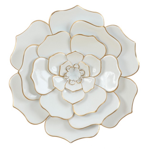 Luxenhome White And Gold Flower Metal Wall Decor