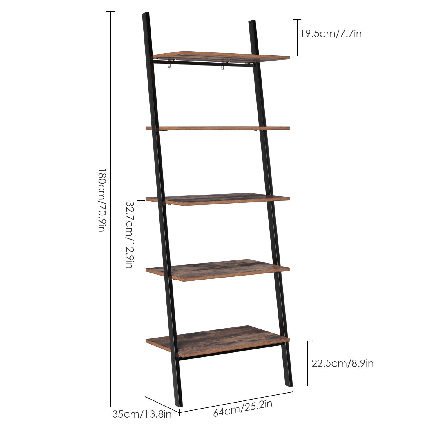 5 Tier Ladder Shelf Plant Flower Stand Leaning Wall Bookcase Storage Bookshelf Multipurpose Storage Organizer Display Rack