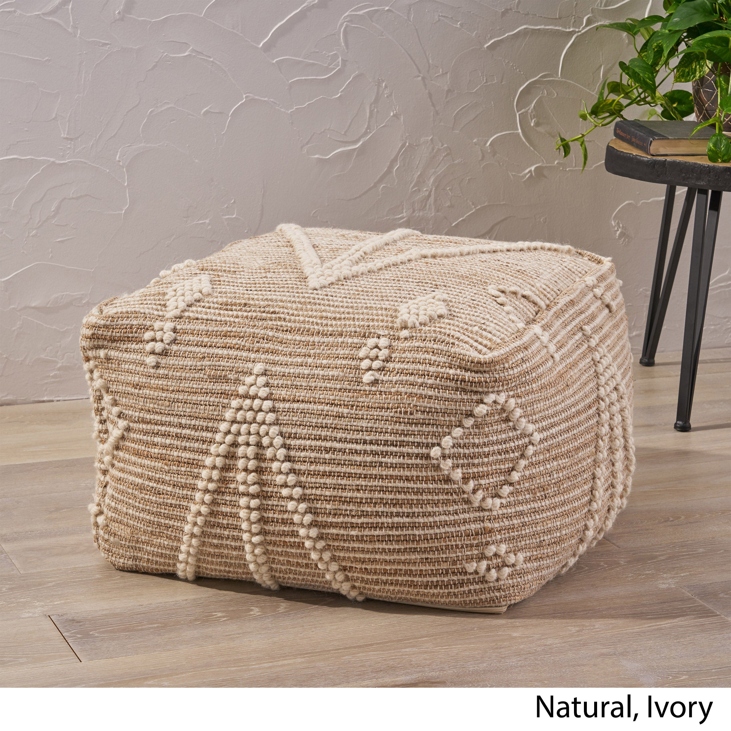 Khalila Boho Wool and Cotton Ottoman Pouf