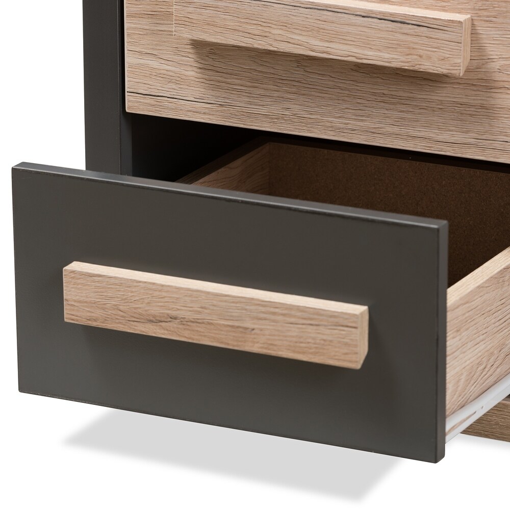 Contemporary Dark Grey and Light Brown Two Tone 2 Drawer Nightstand by Baxton Studio