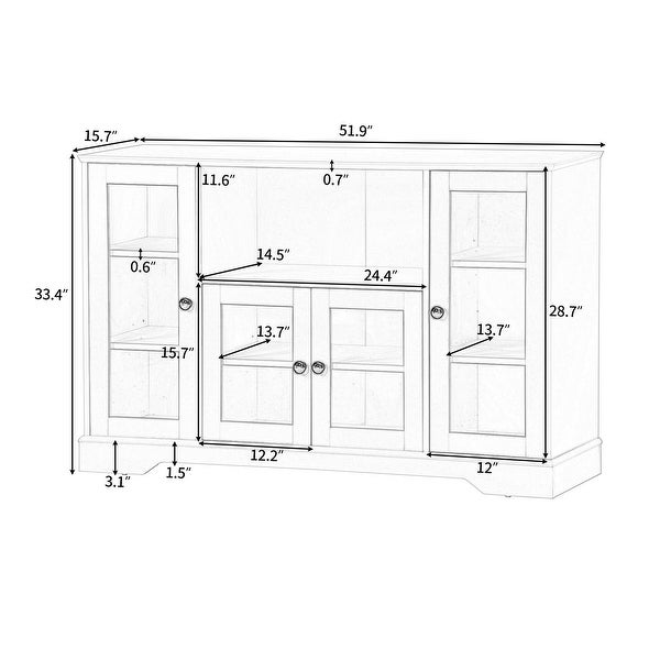 TV Stand for TV up to 60 in with Glass Door Adjustable Panel Sideboard