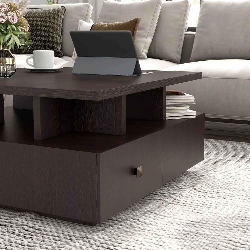 Gald Contemporary Espresso 33 inch 8 Open Shelf Coffee Table by Furniture of America