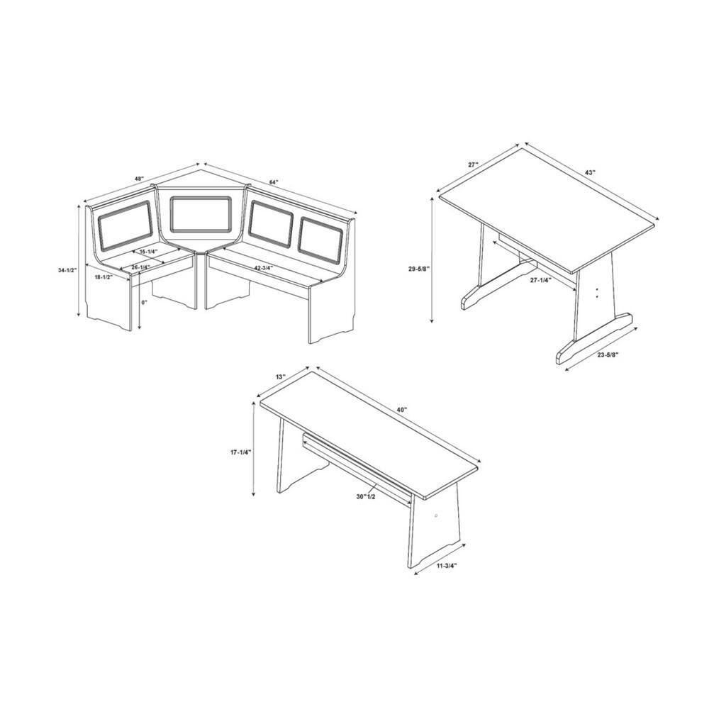 Linon Home Decor Jackson 3-Piece Rectangular Wood Top White Corner Nook with Natural Pine Accents THD03307