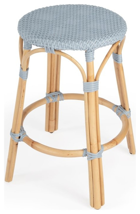 Home Square 3 Piece Rattan Counter Stool Set in Twilight Blue   Tropical   Outdoor Bar Stools And Counter Stools   by Homesquare  Houzz