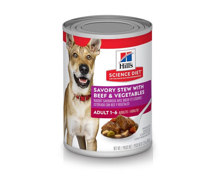 Hills® Science Diet® Adult Savory Stew with Beef and Vegetables Canned Dog Food， 12.8 oz. Can