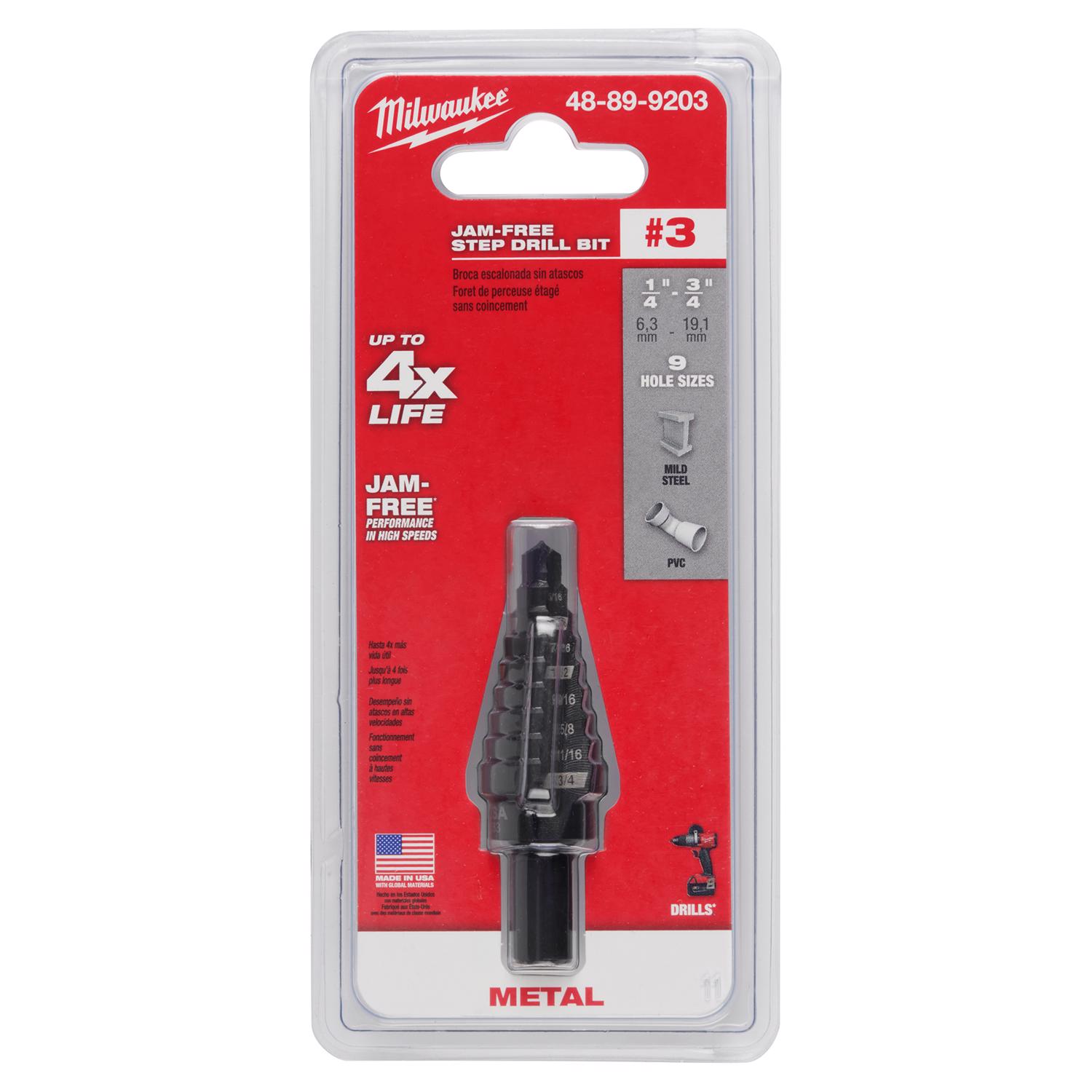 MW JAM-FREE 1/4 to 3/4 in. X 6 in. L Black Oxide Step Drill Bit 1 pc