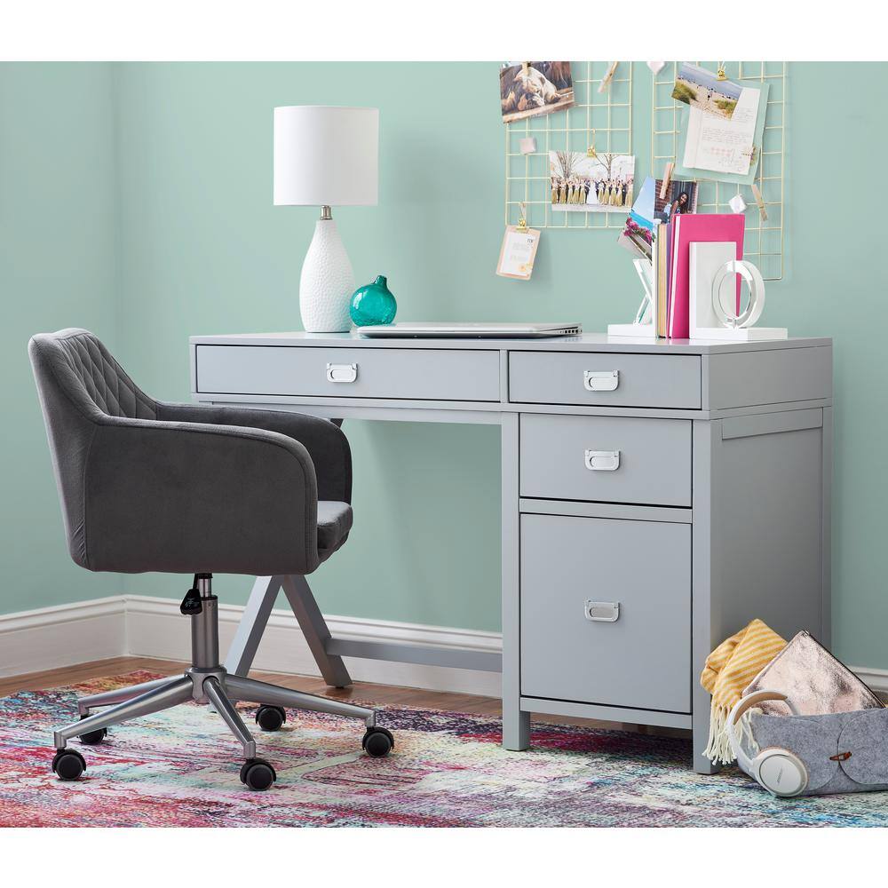 Linon Home Decor Sara 48 in. W Rectangle Gray Wood 4-Drawer Computer Desk with Side Storage THD02965