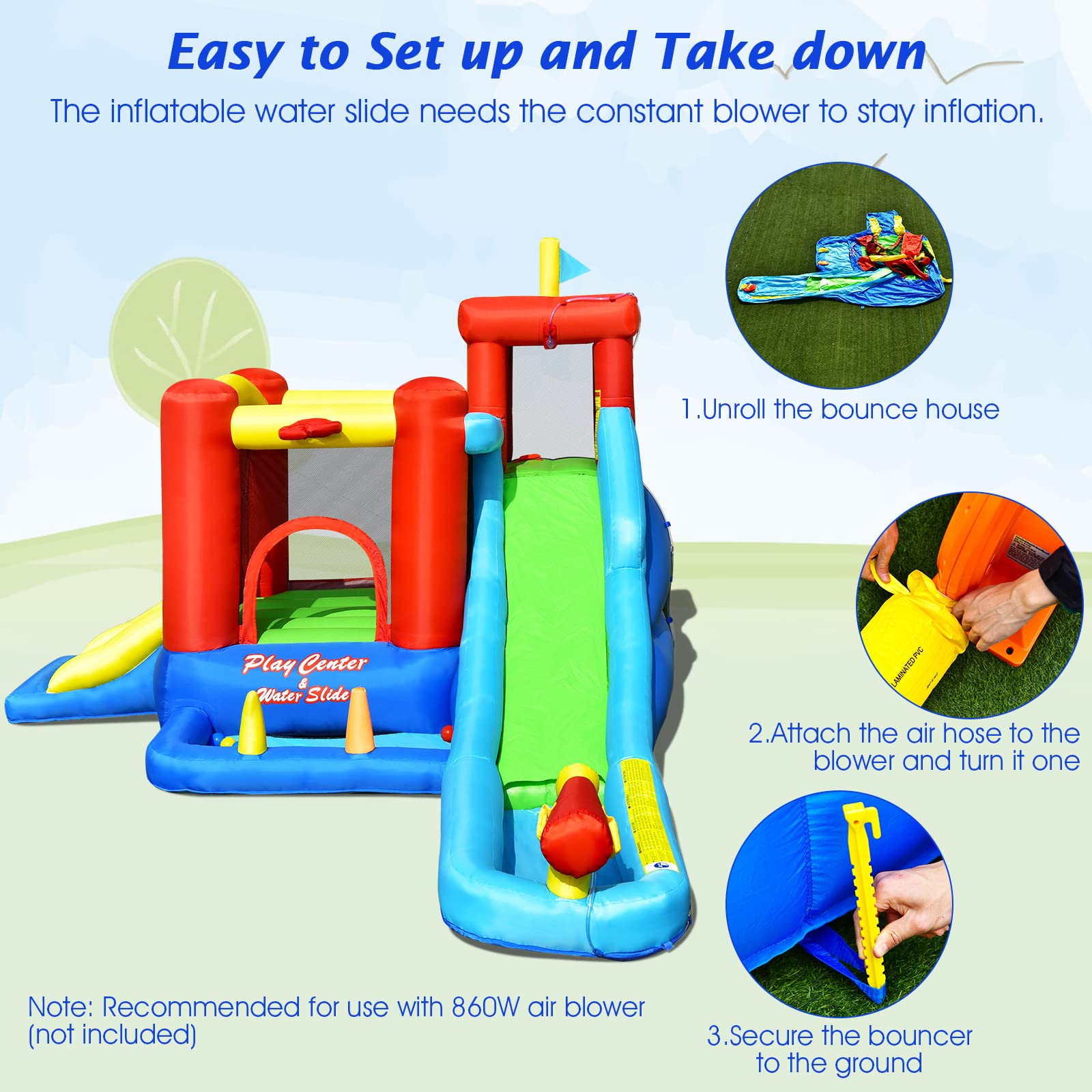 Costzon Inflatable Water Slide, 9 in 1 Giant Kids Water Slide Bounce Castle Combo