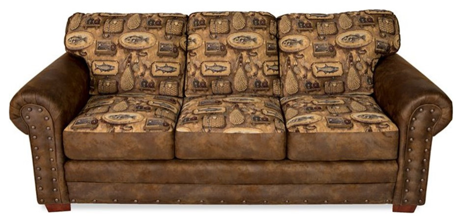 Pemberly Row Traditional Microfiber River Bend Sofa in Brown   Rustic   Sofas   by Homesquare  Houzz