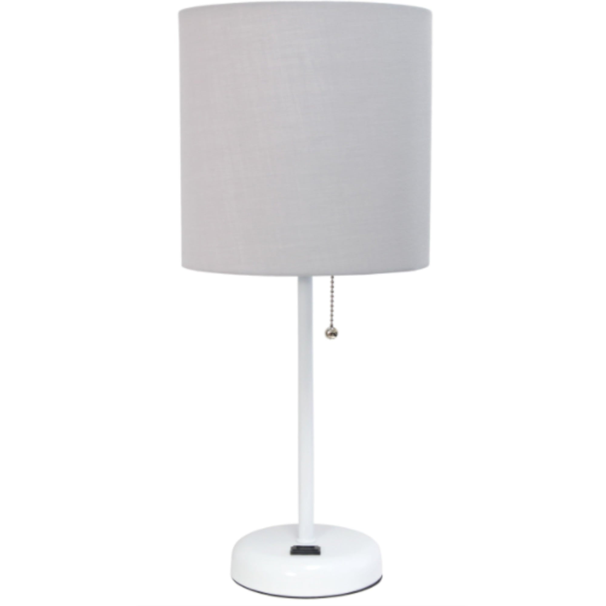 LimeLights White Stick Lamp with Charging Outlet and Fabric Shade