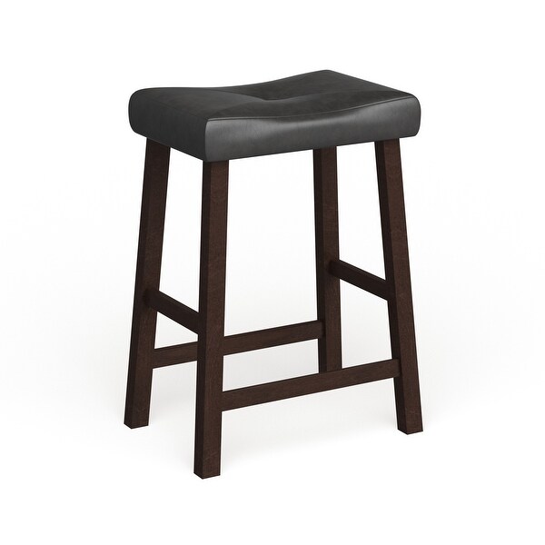 Vintage Mahogany Finish Upholstered Saddle Seat 24-inch High Bar Stools (Set of 2)