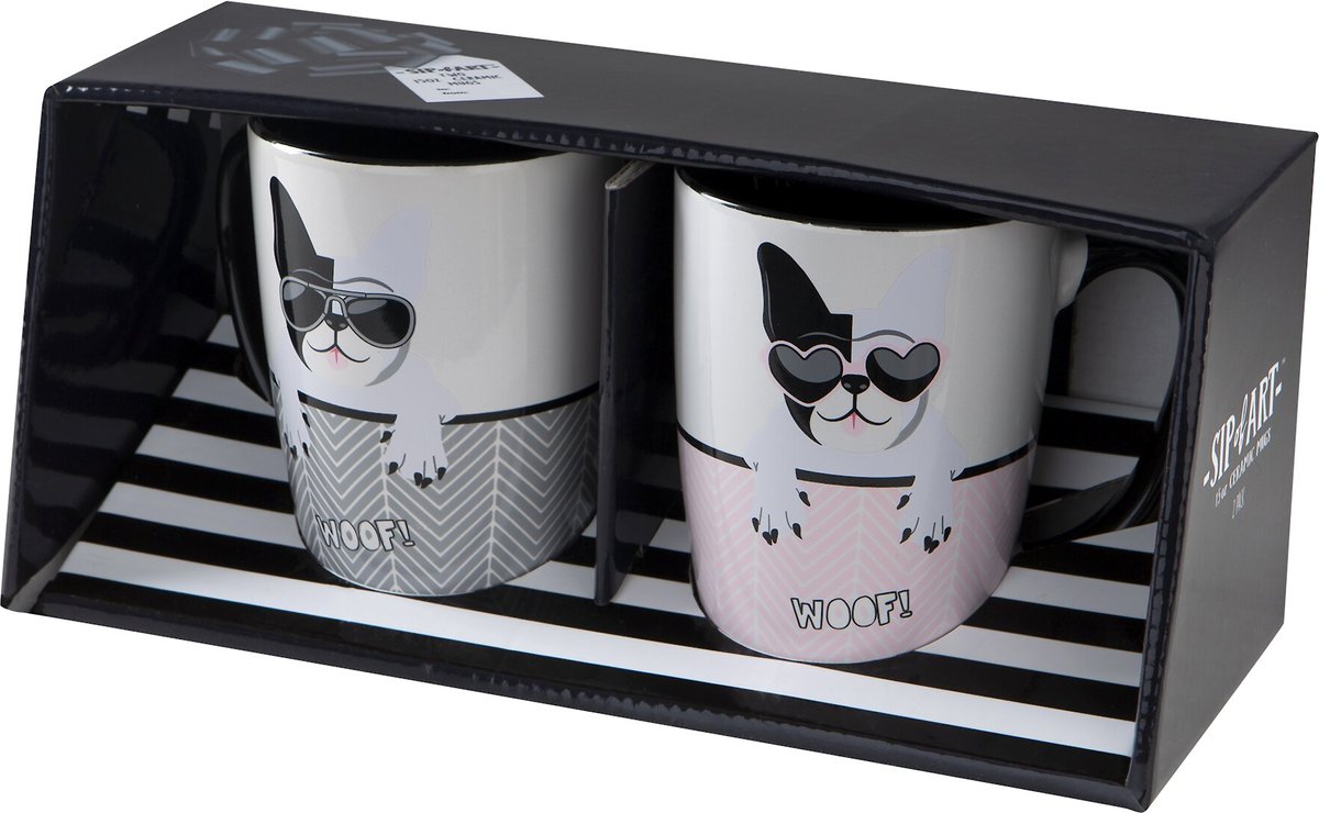 Pounce + Fetch Sip of Art Furry Friends Ceramic Coffee Mug Set， 15-oz， Style Varies