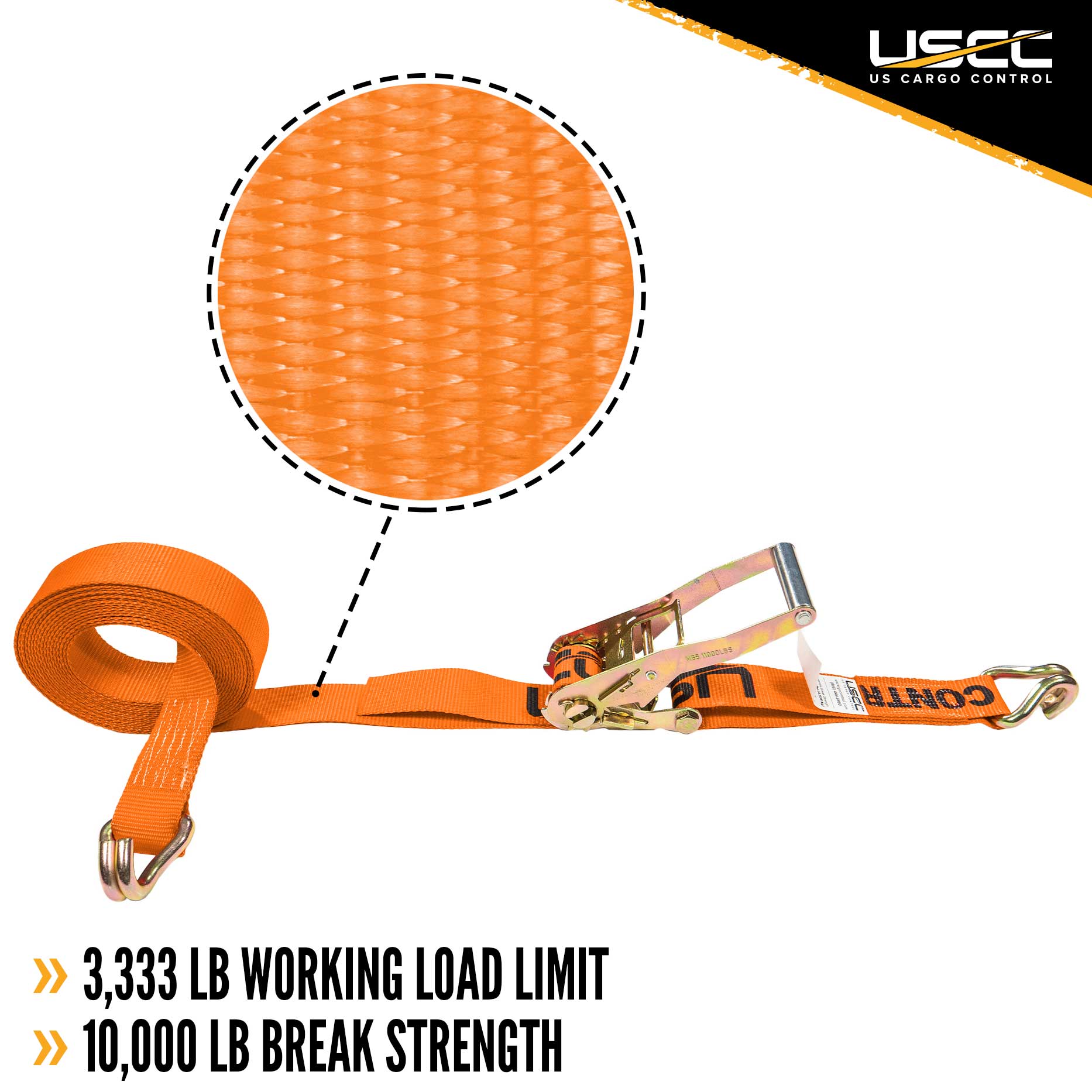 2" x 30' Orange Ratchet Strap w/ Double J Hook