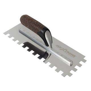 QEP 12 in. x 12 in. x 12 in. Cork Handle XL Stainless Steel Square-Notch Flooring Trowel 49952