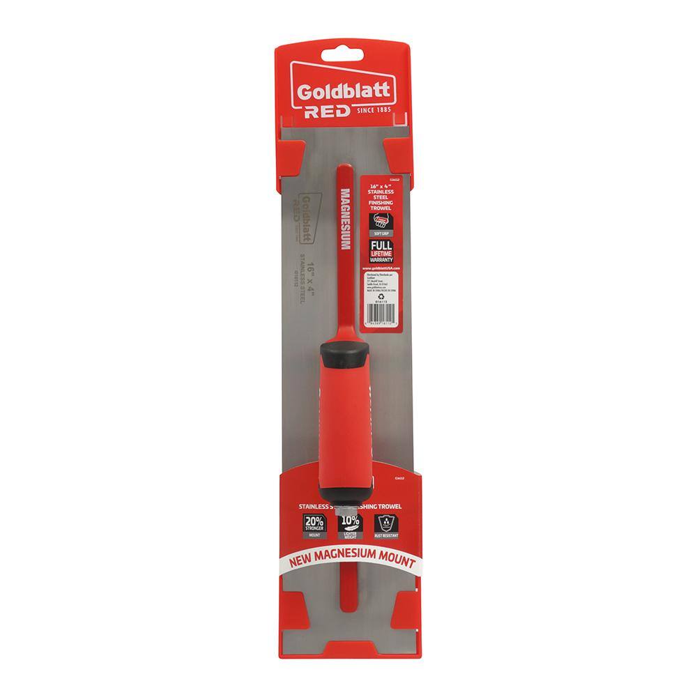 Goldblatt RED SINCE 1885 16 in. x 4 in. Pro Steel Finishing Trowel G16112