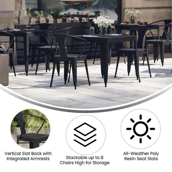 All-Weather Vertical Slat Back Patio Chair with Faux Wood Seat-2 Pack