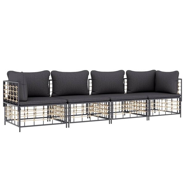 4 Piece Patio Lounge Set with Cushions Anthracite Poly Rattan - Overstock - 37845304