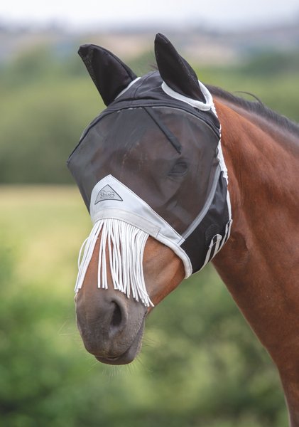 Shires Equestrian Products Fine Mesh Horse Fly Mask with Ears and Nose Fringe