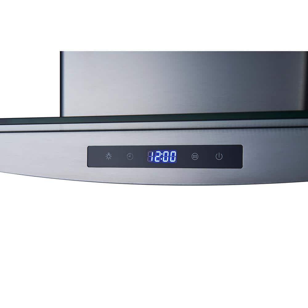 Winflo 30 in 475 CFM Convertible Island Mount Range Hood in Stainless Steel and Glass with Mesh Filter and Touch Control