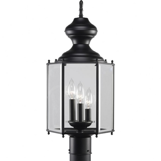 Progress Lighting Air Pro Collection 3 light Outdoor Post Lantern Matte Black Finish Clear Beveled Glass Panels