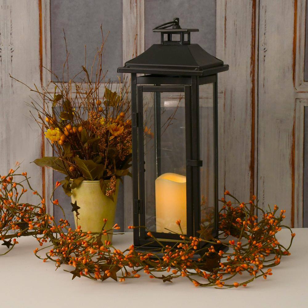 LUMABASE 6 in. x 17 in. Black Traditional Metal Lantern with LED Candle 90401