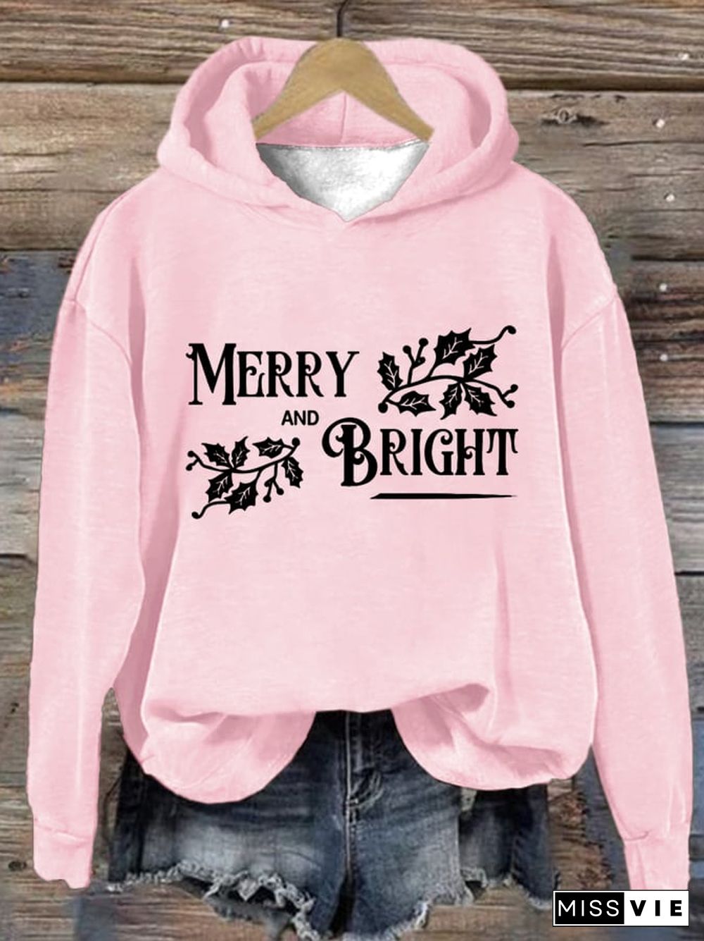 Women's Merry And Bright Print Long Sleeve Hoodie