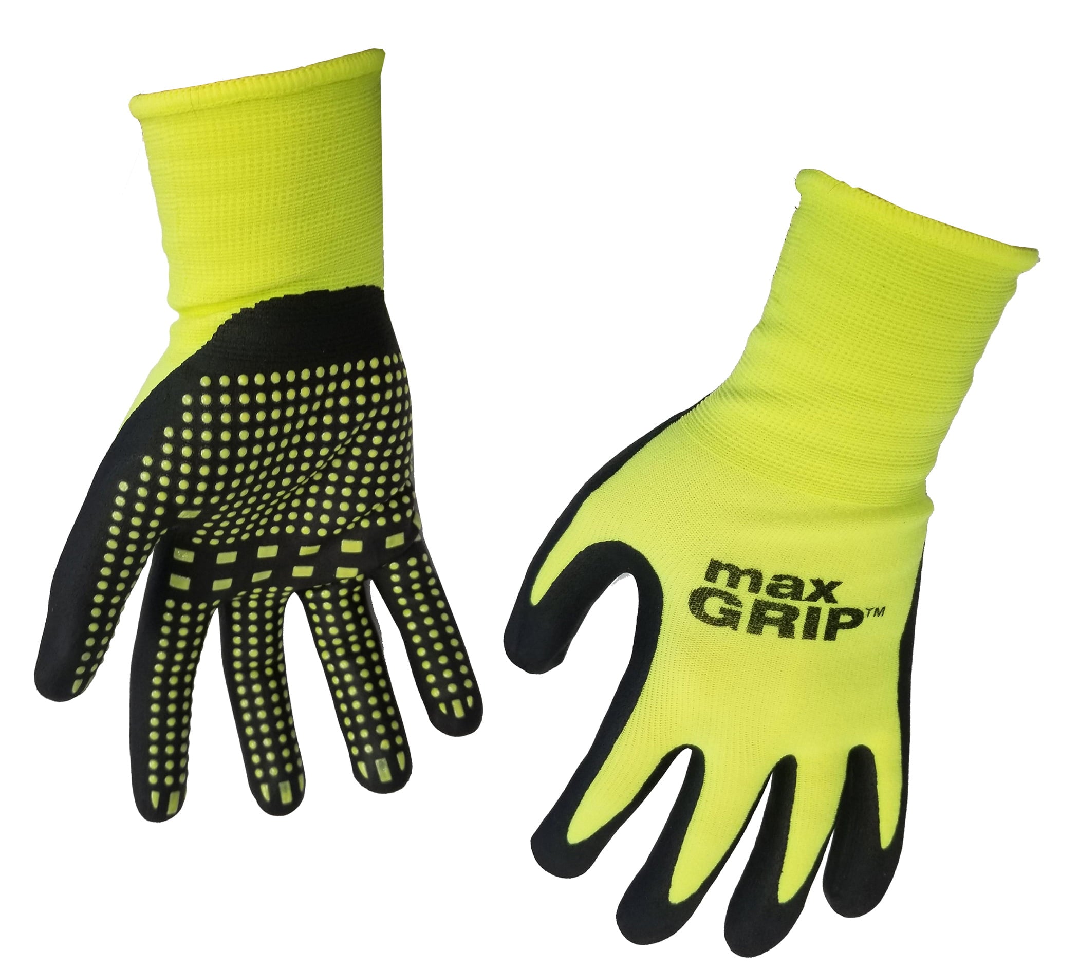 MidWest Gloves & Gear, Unisex, 6 Pack Max Grip™ Hi-Viz Yellow Gripper Glove, Size SM