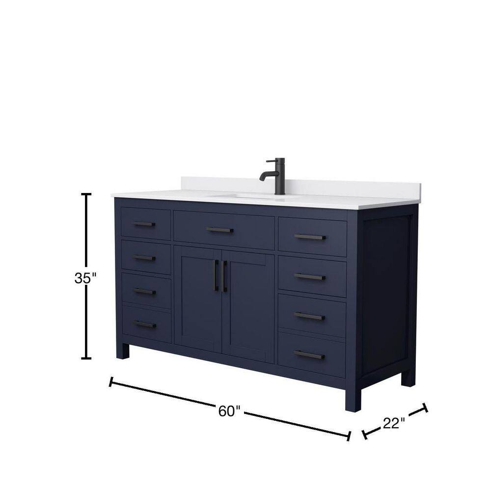 Wyndham Collection Beckett 60 in. W x 22 in. D x 35 in. H Single Sink Bathroom Vanity in Dark Blue with White Cultured Marble Top WCG242460SBBWCUNSMXX